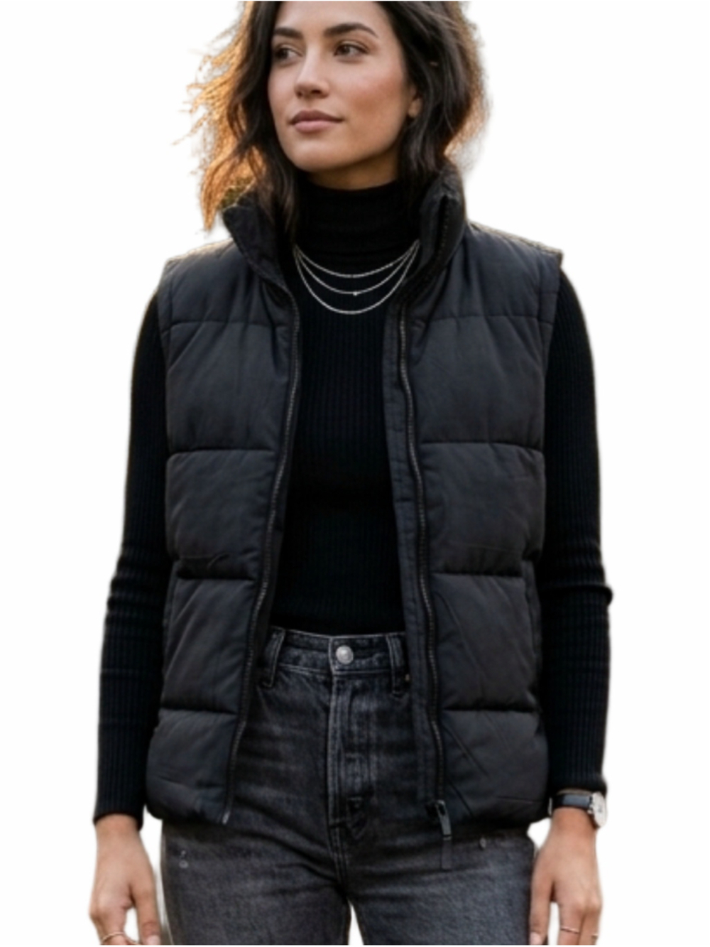 Matte Black Puffer Vest Gorpcore Minimalist Streetwear Layering woman’s M